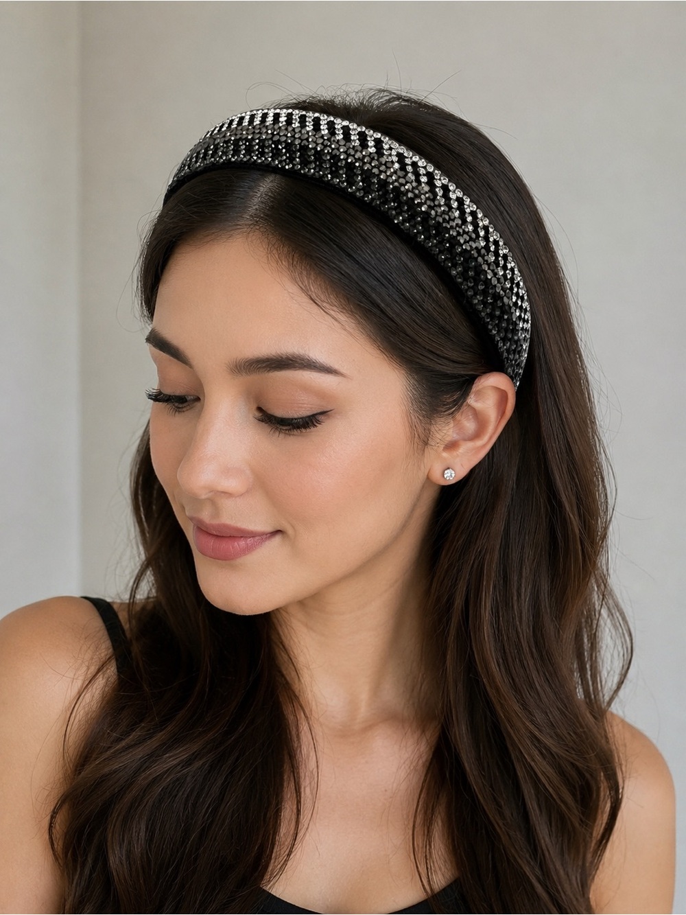 Sparkling Black Crystal Padded Headband